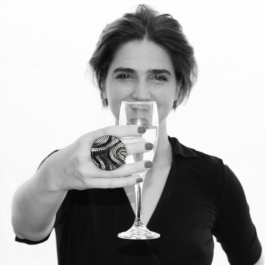 FABRIANNE SILVER AND BLACK STATEMENT ADJUSTABLE RING - SD359