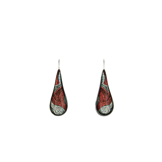 DANDLE DROP FABRIANNE LARGE RED AND SILVER EARRINGS - SD330