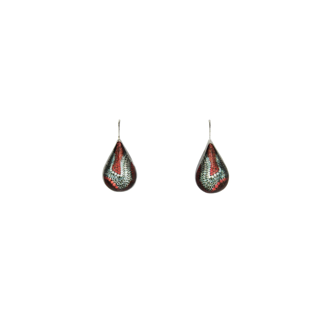 DANDLE DROP FABRIANNE DOMED RED AND SILVER EARRINGS - SD329