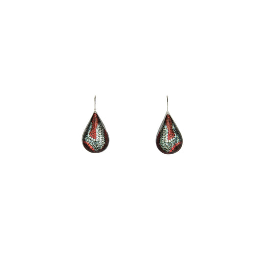 DANDLE DROP FABRIANNE DOMED RED AND SILVER EARRINGS - SD329