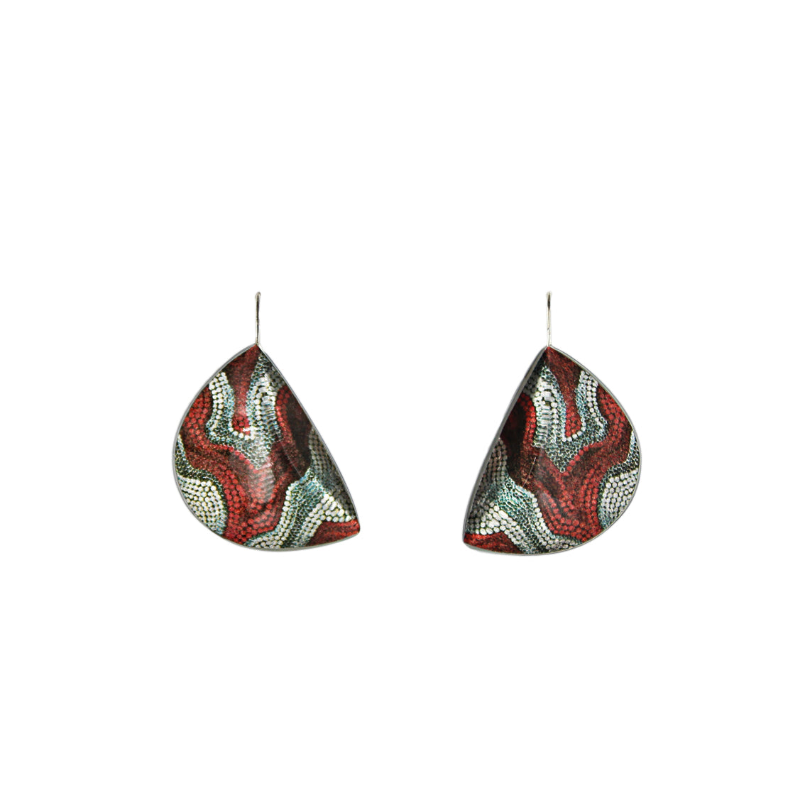 DANDLE DROP FABRIANNE MOON SHAPE RED AND SILVER EARRINGS - SD331