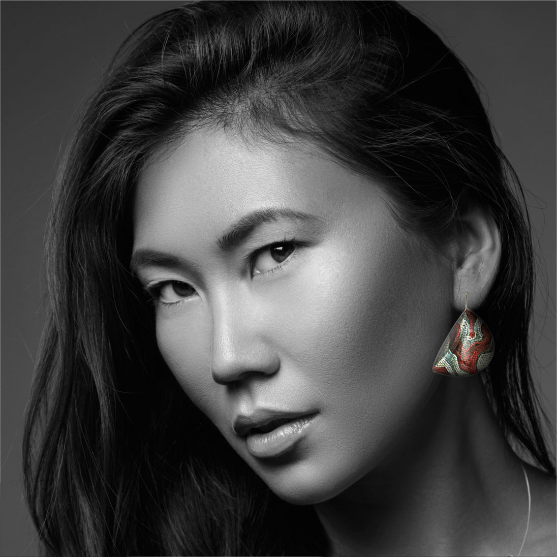 DANDLE DROP FABRIANNE MOON SHAPE RED AND SILVER EARRINGS - SD331