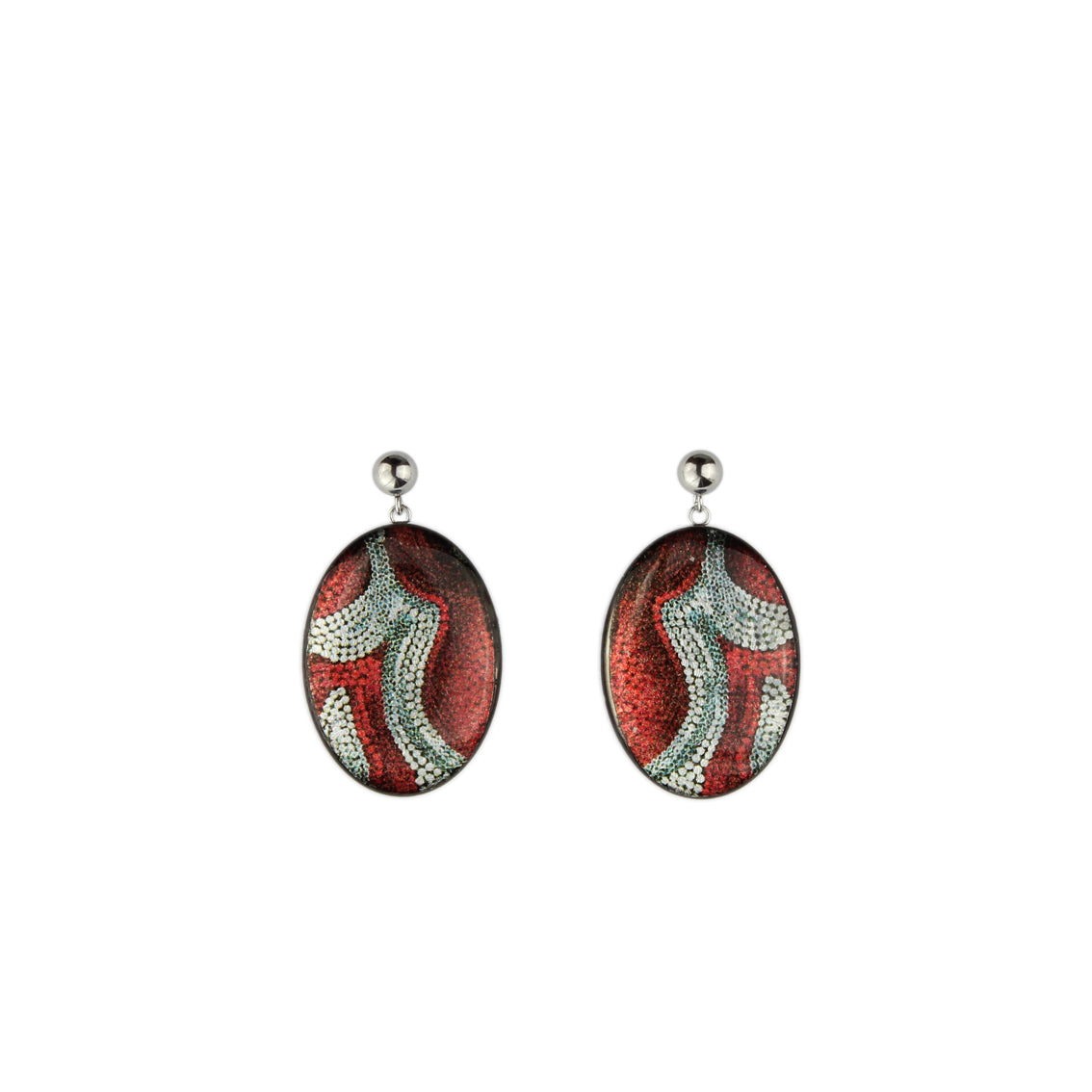 DANDLE DROP FABRIANNE OVAL RED AND SILVER EARRINGS - SD328 - in Circle Box