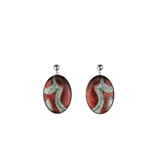 DANDLE DROP FABRIANNE OVAL RED AND SILVER EARRINGS - SD328S - on Satchel