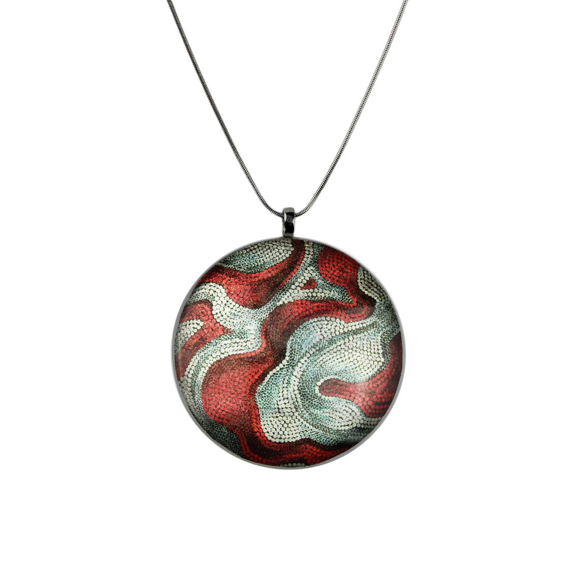 FABRIANNE RED AND SILVER LARGE CIRCLE PENDANT ON A CHAIN NECKLACE - SD337