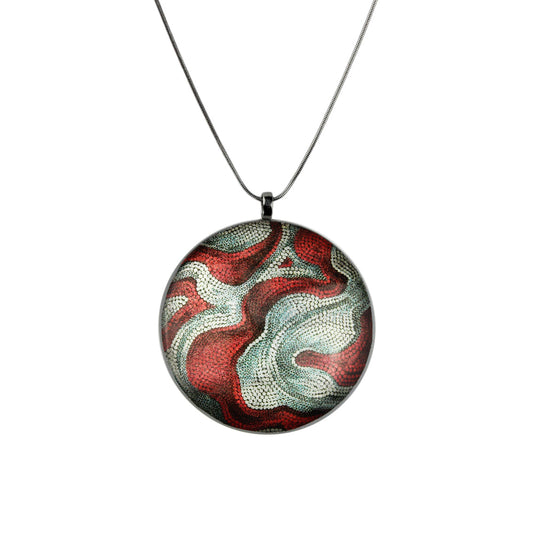 FABRIANNE RED AND SILVER LARGE CIRCLE PENDANT ON A CHAIN NECKLACE - SD337