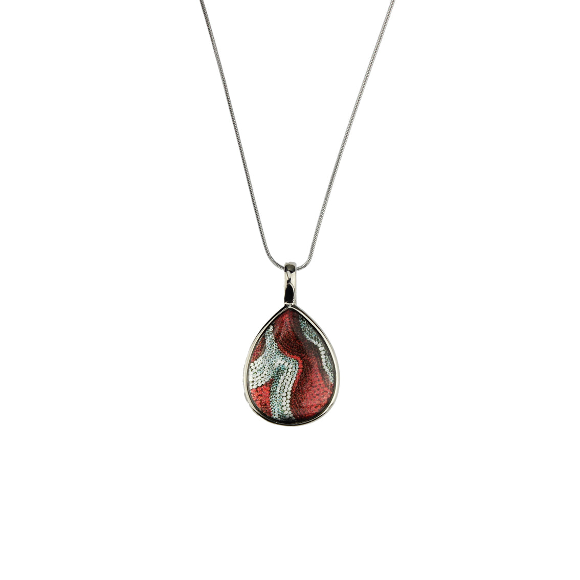 FABRIANNE RED AND SILVER DROP PENDANT ON A CHAIN NECKLACE - SD335S - on Satchel