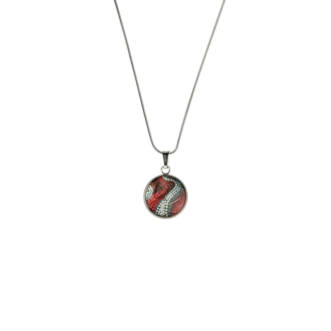 FABRIANNE RED AND SILVER XS CIRCLE PENDANT ON A CHAIN NECKLACE - SD334 - in Circle Box