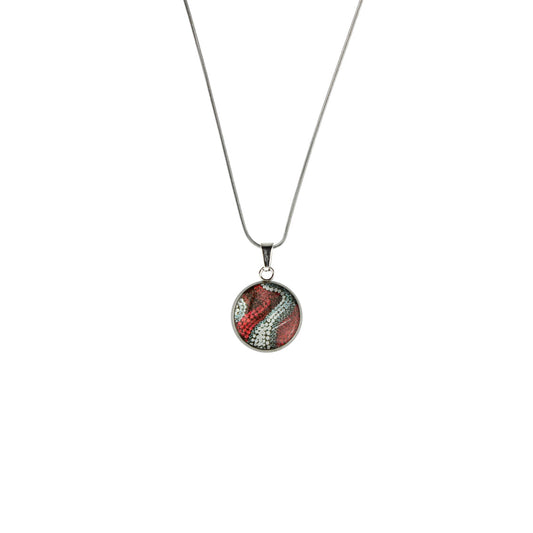 FABRIANNE RED AND SILVER XS CIRCLE PENDANT ON A CHAIN NECKLACE - SD334 - in Circle Box