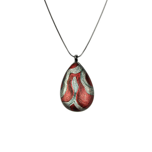 FABRIANNE RED AND SILVER LARGE DROP PENDANT ON A CHAIN NECKLACE - SD336
