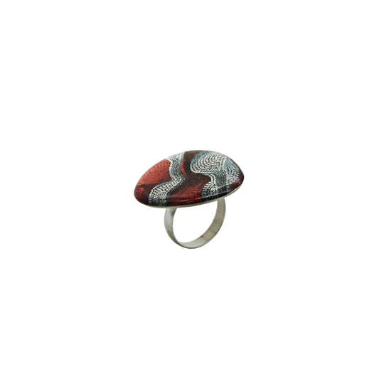 FABRIANNE RED AND SILVER STATEMENT ADJUSTABLE RING - SD343