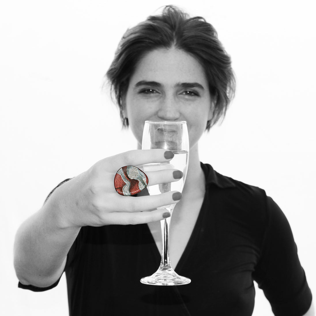 FABRIANNE RED AND SILVER STATEMENT ADJUSTABLE RING - SD343