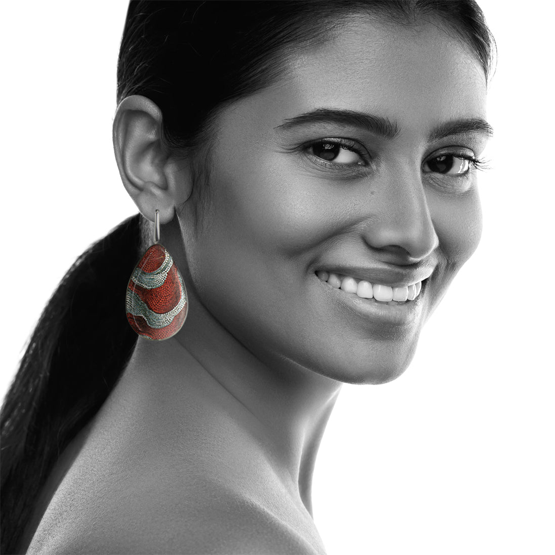 DANDLE DROP FABRIANNE STATEMENT XXL RED AND SILVER DROP EARRINGS - SD333