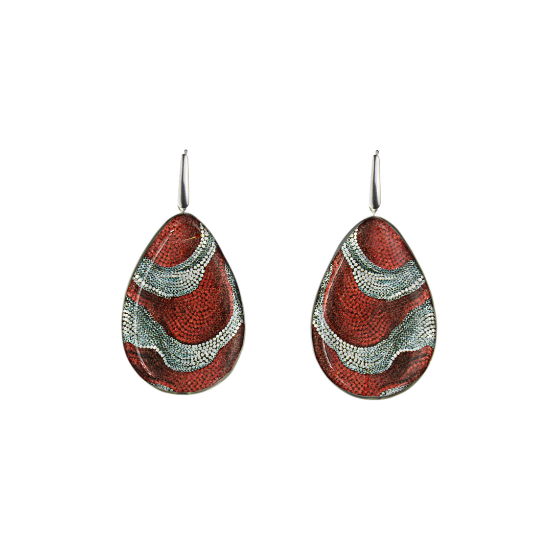 DANDLE DROP FABRIANNE STATEMENT XXL RED AND SILVER DROP EARRINGS - SD333