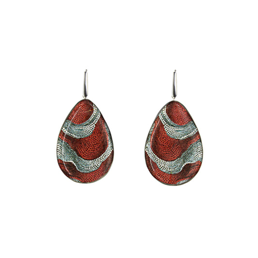 DANDLE DROP FABRIANNE STATEMENT XXL RED AND SILVER DROP EARRINGS - SD333