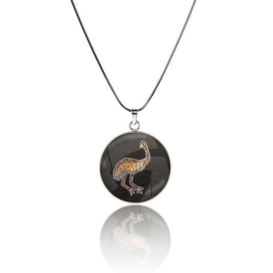 GAVIN EMU CIRCLE PENDANT ON A CHAIN NECKLACE - M136 - in Circle Box