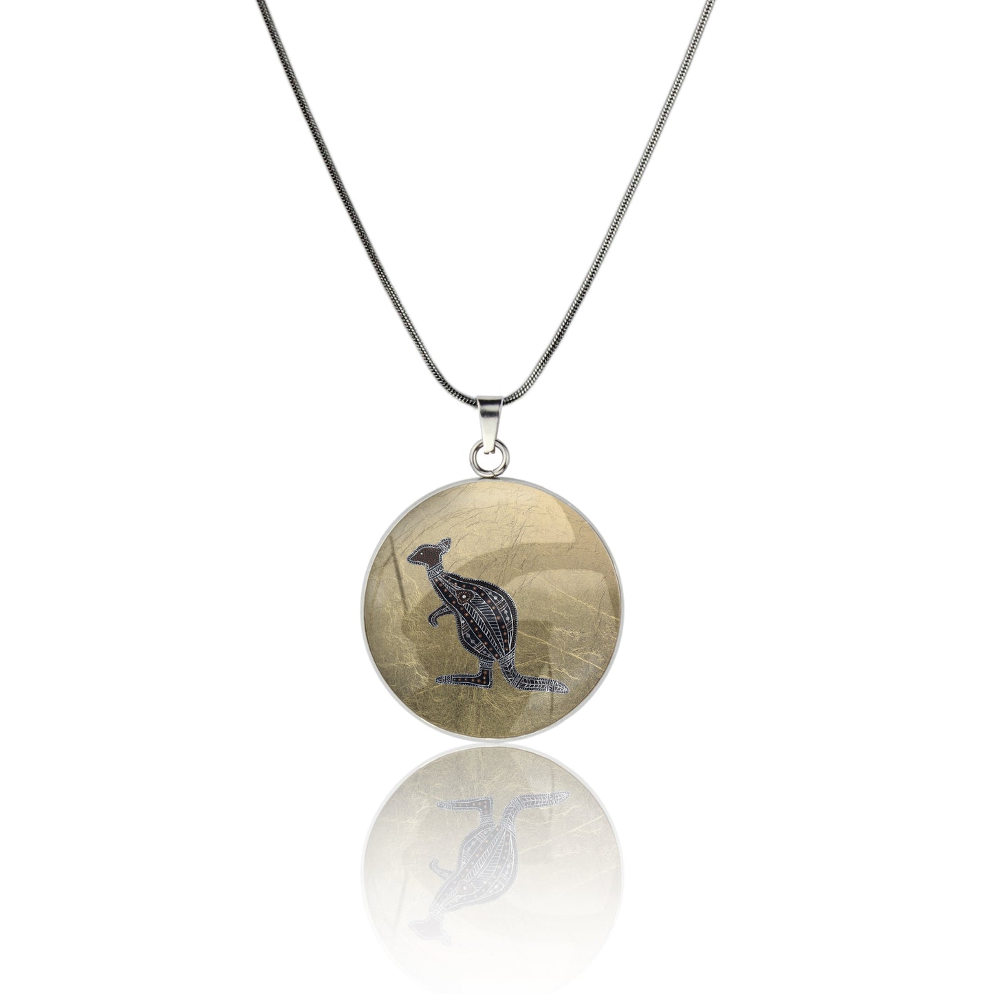 GAVIN KANGAROO CIRCLE PENDANT ON A CHAIN NECKLACE - M133S - on Satchel