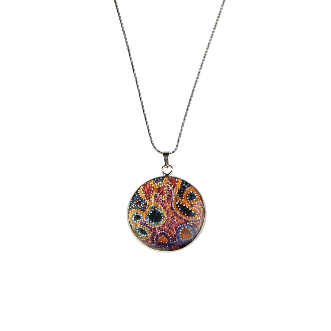 GAYLE ORANGE CIRCLE PENDANT ON A CHAIN NECKLACE - SD007S - on Satchel