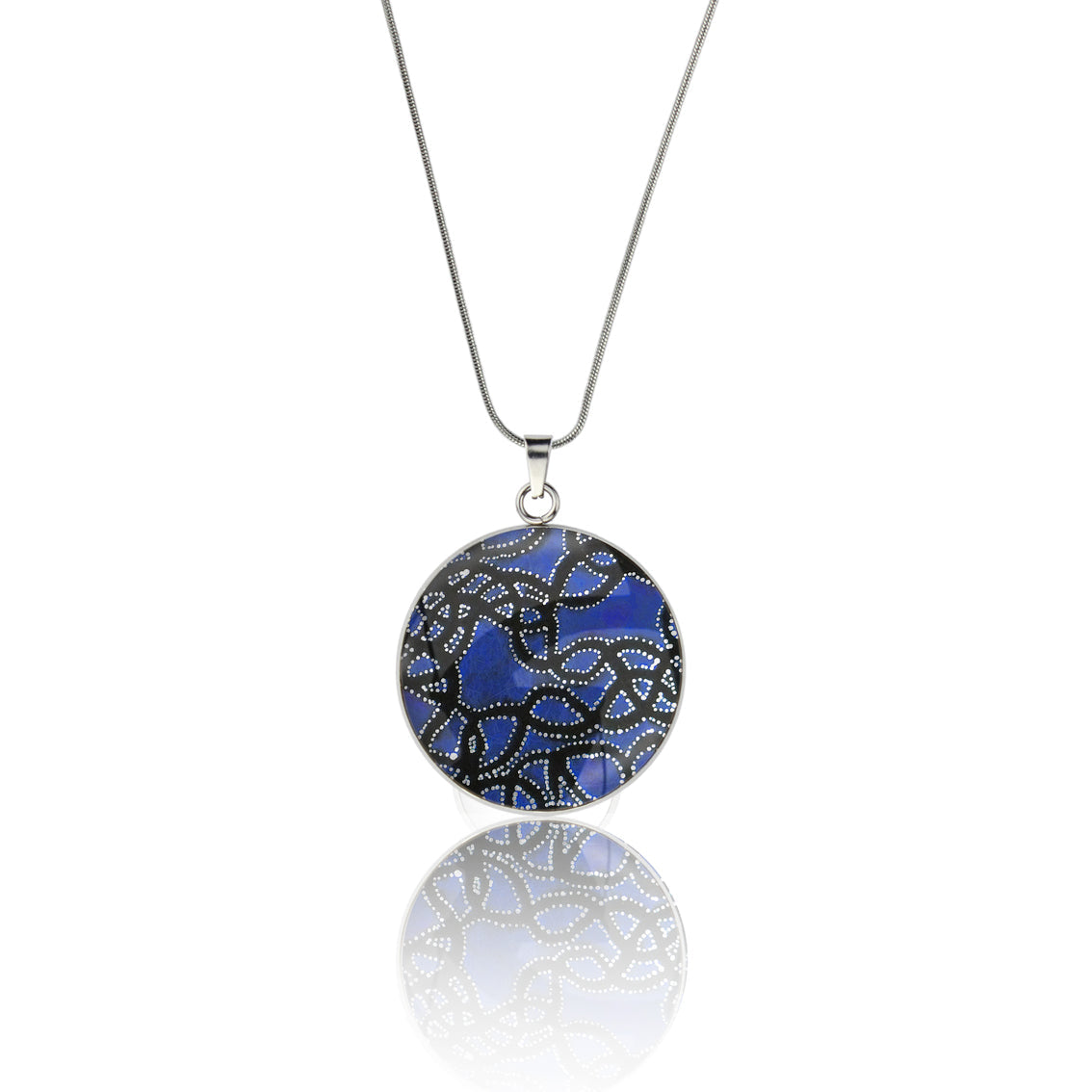 GERALDINE ROYAL BLUE CIRCLE PENDANT ON A CHAIN NECKLACE - M084 - in Circle Box