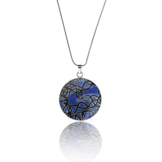 GERALDINE ROYAL BLUE CIRCLE PENDANT ON A CHAIN NECKLACE - M084S - on Satchel