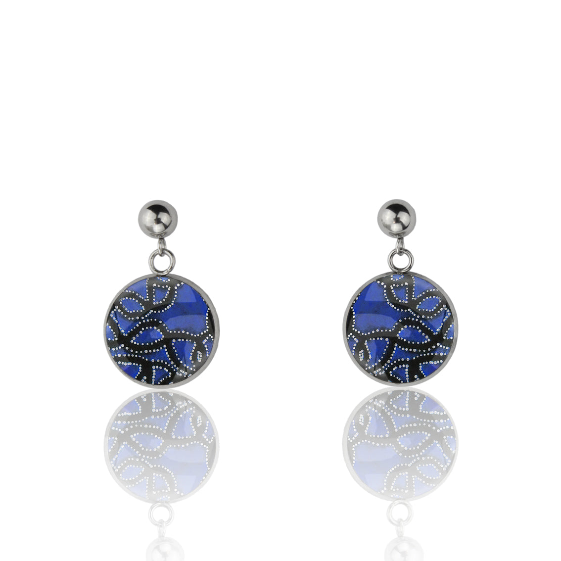 GERALDINE ROYAL BLUE DANGLE DROP CIRCLE EARRINGS - M083 - in Circle Box