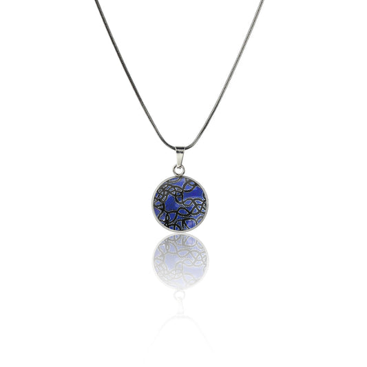 GERALDINE ROYAL BLUE XS CIRCLE PENDANT ON A CHAIN NECKLACE - M085 - in Circle Box