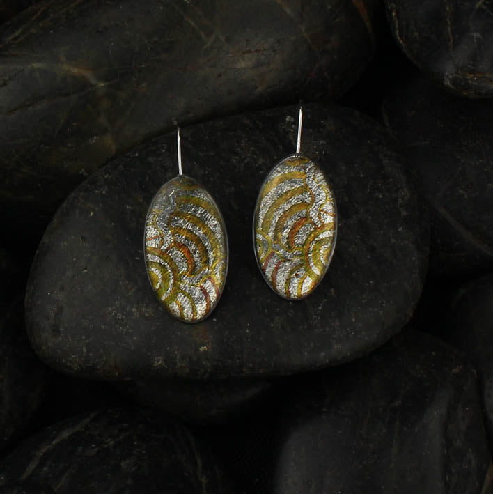 GLEN GOLD AND SILVER DANGLE DROP OVAL EARRINGS - D507