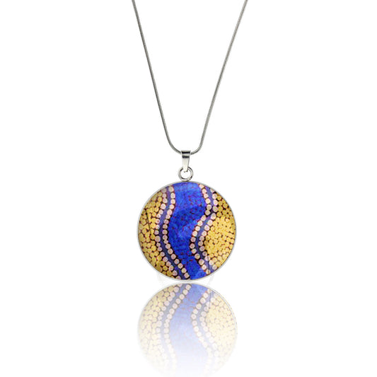 GRACIE COLORFUL CIRCLE PENDANT ON A CHAIN NECKLACE - M100S - on Satchel