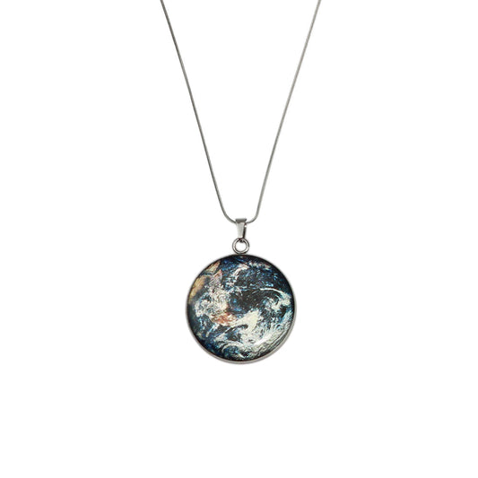 I LOVE MY WORLD PLANET EARTH CIRCLE PENDANT ON A CHAIN NECKLACE - M170S - on Satchel