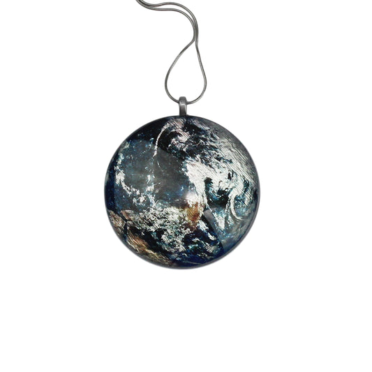 I LOVE MY WORLD PLANET EARTH LARGE CIRCLE PENDANT ON A CHAIN NECKLACE - D065