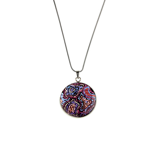 JOY PURPLE CIRCLE PENDANT ON A CHAIN NECKLACE - SD090S - on Satchel