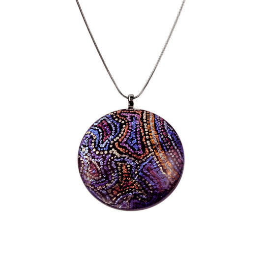 JOY PURPLE LARGE CIRCLE PENDANT ON A CHAIN NECKLACE - SD094