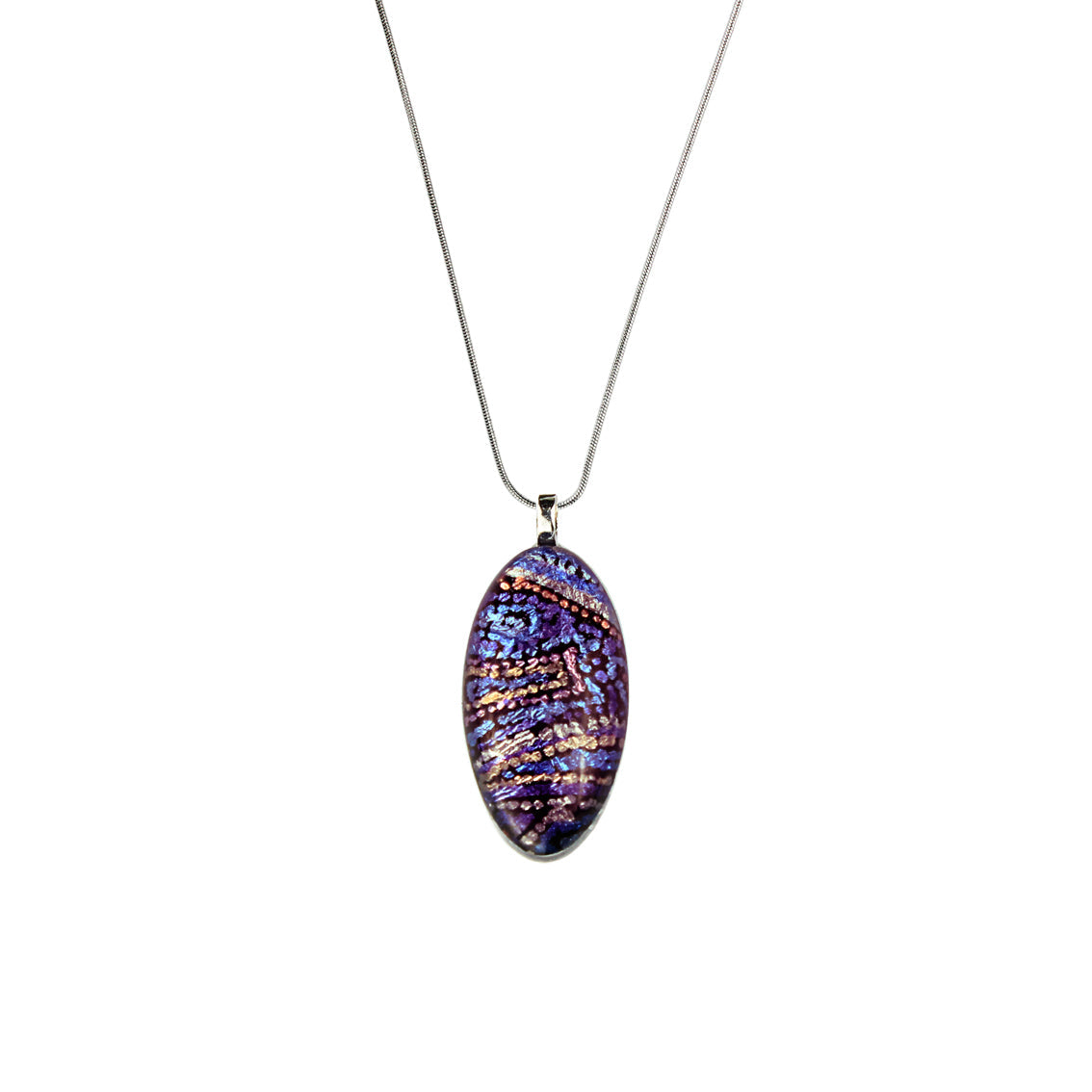 JOY PURPLE NARROW OVAL PENDANT ON A CHAIN NECKLACE - SD091