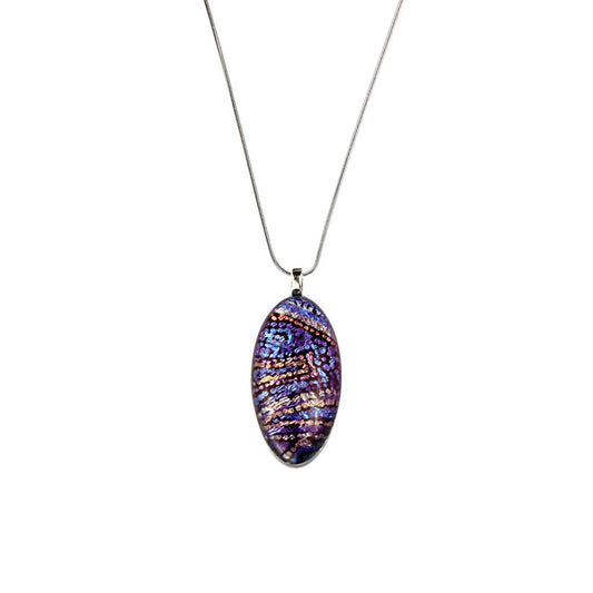 JOY PURPLE NARROW OVAL PENDANT ON A CHAIN NECKLACE - SD091