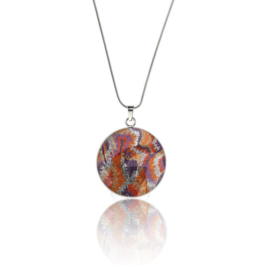 JUDITH ORANGE AND PURPLE CIRCLE PENDANT ON A CHAIN NECKLACE - M077 - in Circle Box