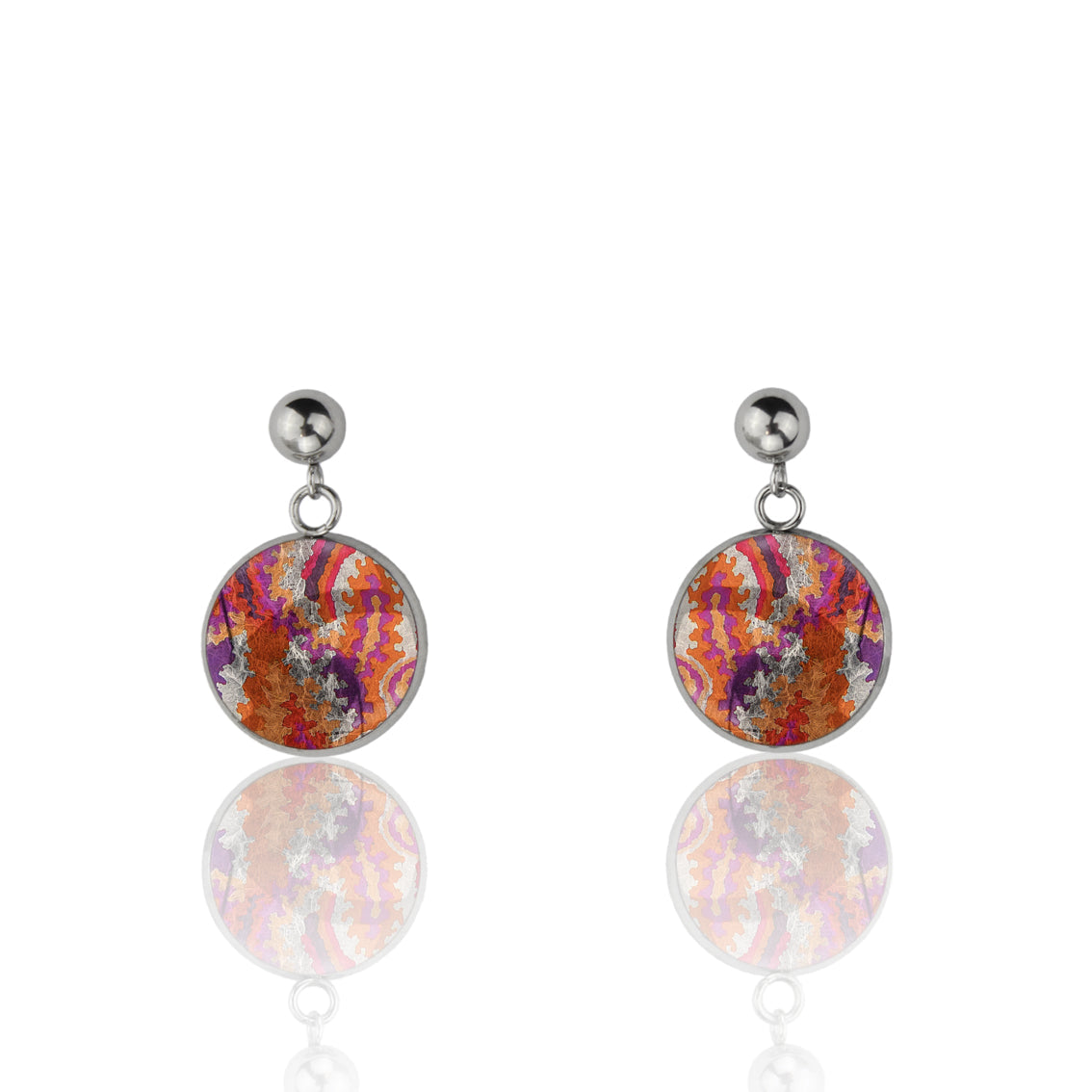 JUDITH ORANGE AND PURPLE DANGLE DROP CIRCLE EARRINGS - M076 - in Circle Box