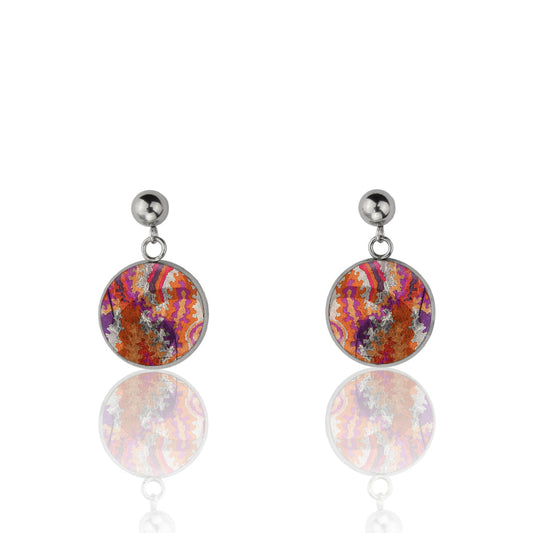 JUDITH ORANGE AND PURPLE DANGLE DROP CIRCLE EARRINGS - M076 - in Circle Box