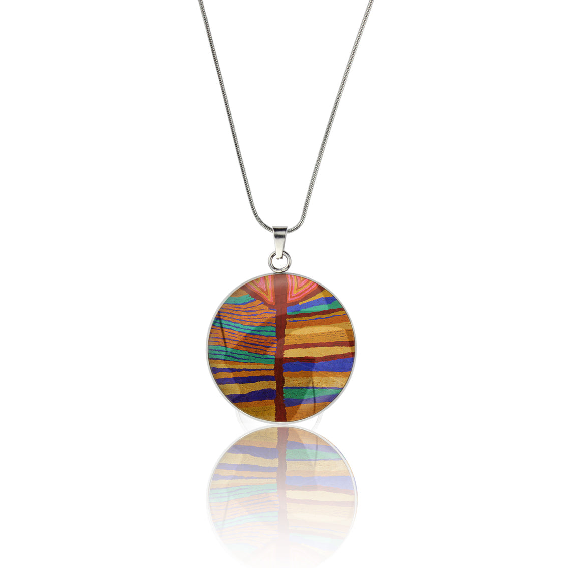 JUDY BRIGHT COLORS CIRCLE PENDANT ON A CHAIN NECKLACE - M180S - on Satchel