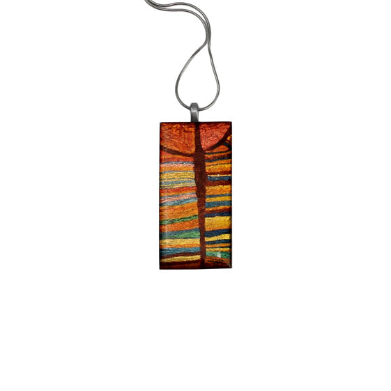 JUDY BRIGHT COLORS LARGE RECTANGLE PENDANT ON A CHAIN NECKLACE - D348
