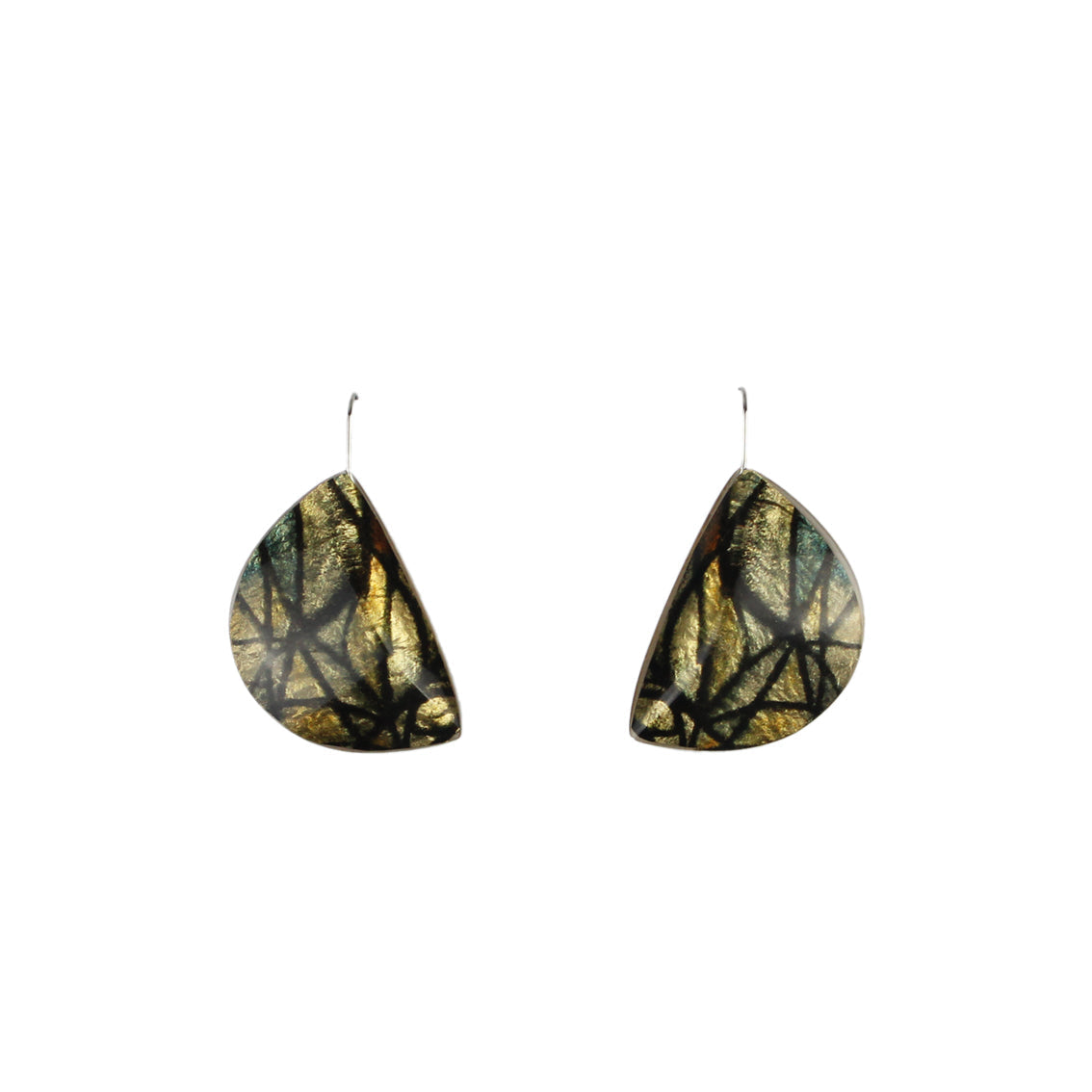 KALEIDOSCOPE GOLD AND BLACK DANGLE DROP MOON SHAPE EARRINGS - D757