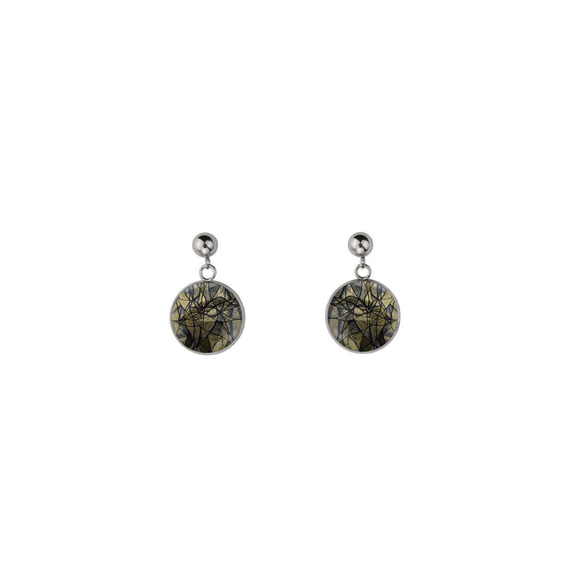 KALEIDOSCOPE GOLD AND BLACK DANGLE DROP CIRCLE EARRINGS - M193 - in Circle Box