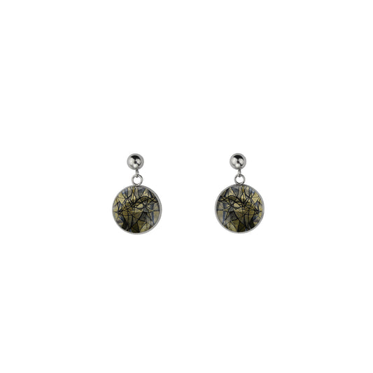 KALEIDOSCOPE GOLD AND BLACK DANGLE DROP CIRCLE EARRINGS - M193S - on Satchel