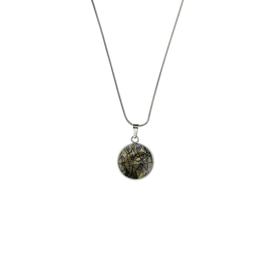 KALEIDOSCOPE GOLD AND BLACK XS CIRCLE PENDANT ON A CHAIN NECKLACE - M194S - on Satchel