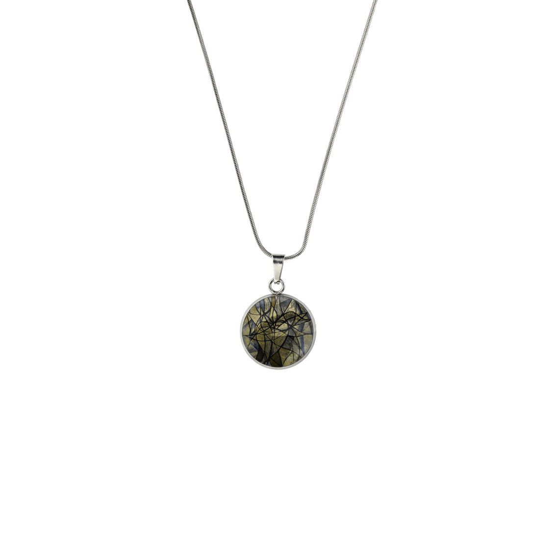 KALEIDOSCOPE GOLD AND BLACK XS CIRCLE PENDANT ON A CHAIN NECKLACE - M194 - in Circle Box