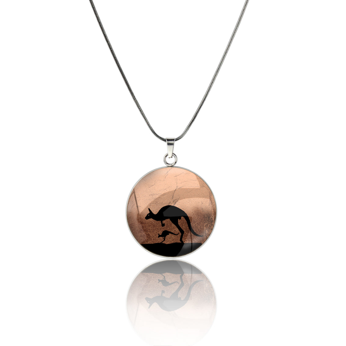 KANGAROO CIRCLE PENDANT ON A CHAIN NECKLACE - MFY140S - on Satchel