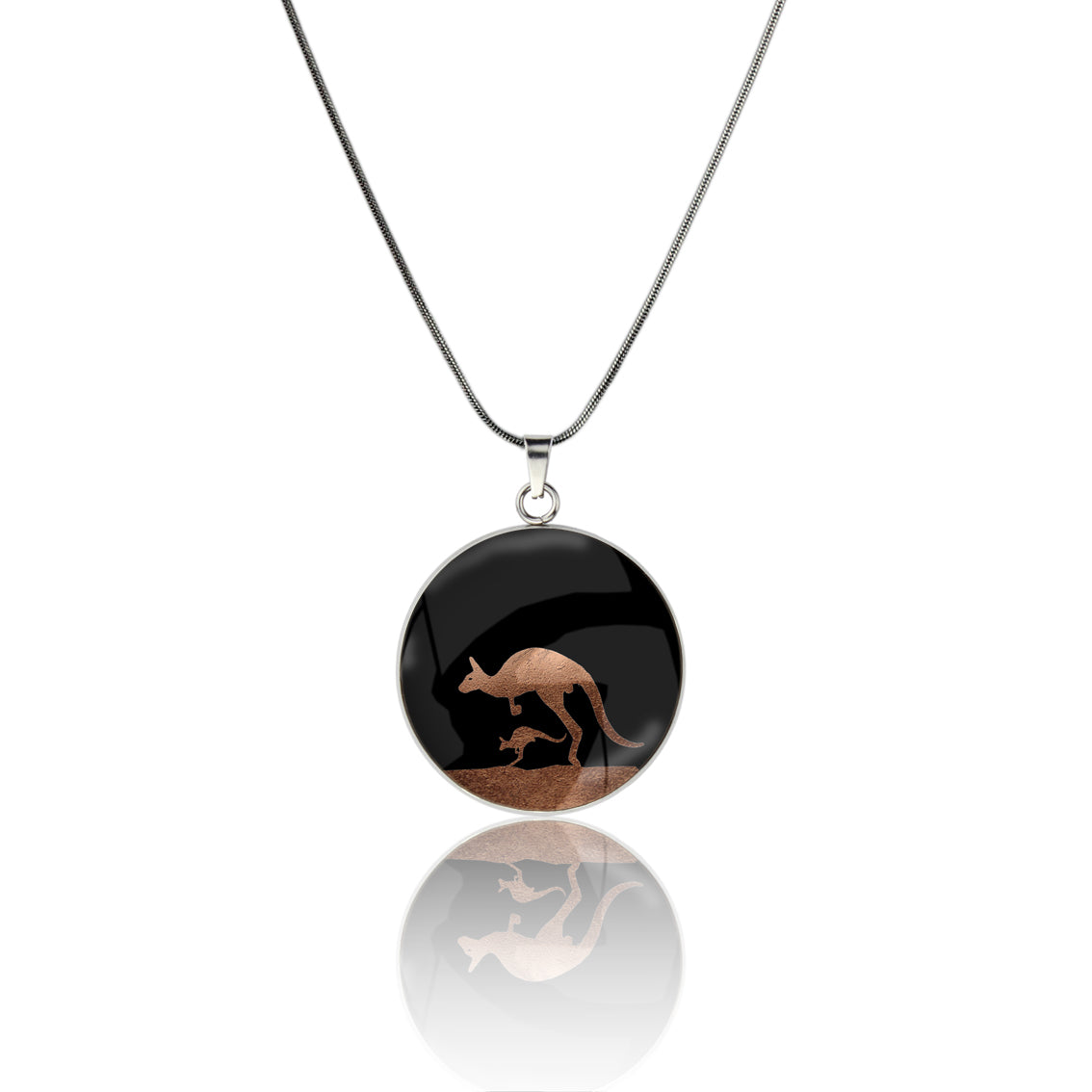 KANGAROO CIRCLE PENDANT ON A CHAIN NECKLACE - MFY140S - on Satchel