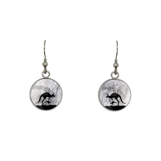 KANGAROO DANGLE DROP CIRCLE EARRINGS - MFY138 - in Circle Box