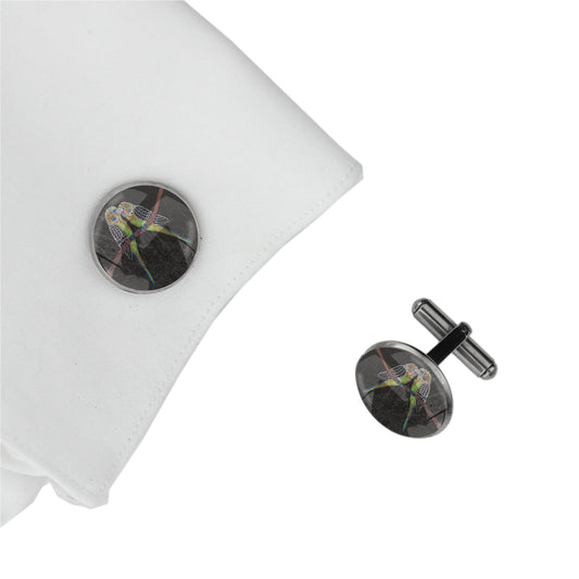 KATHLEEN BUDGIE BIRDS CIRCLE ELEGANT CUFFLINKS - M112