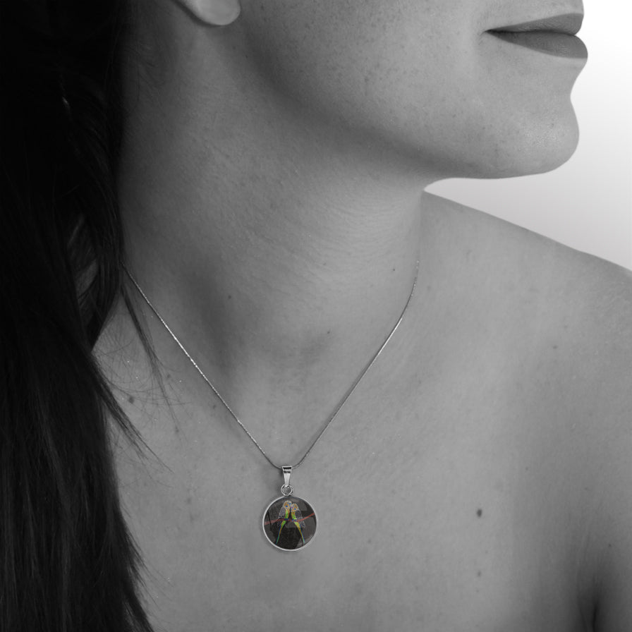 KATHLEEN BUDGIE BIRDS XS CIRCLE PENDANT ON A CHAIN NECKLACE - M164S - on Satchel