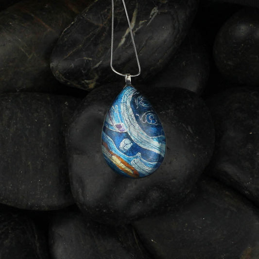 KERRY INDIAN ISLAND BLUE LARGE DROP PENDANT ON A CHAIN NECKLACE - D718